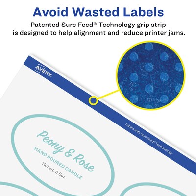 Avery Laser/Inkjet Multipurpose Oval Labels, 3.33" Dia, Glossy Clear, 400/Box (94056)