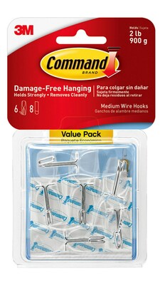 Command Damage Free Medium Hook, 2 lb, Clear, 6/Pack (17065CLR-VPES)