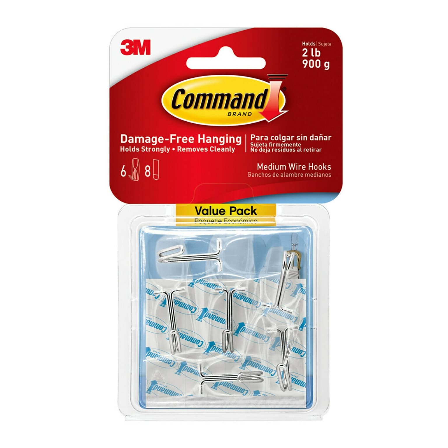 Command Damage Free Medium Hook, 2 lb, Clear, 6/Pack (17065CLR-VPES)