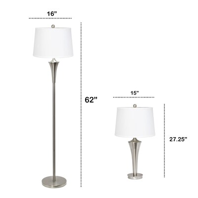 Lalia Home Perennial 62"/27.25" Brushed Nickel Three-Piece Floor/Table Lamp Set with Tapered Shades (LHS-1008-BN)