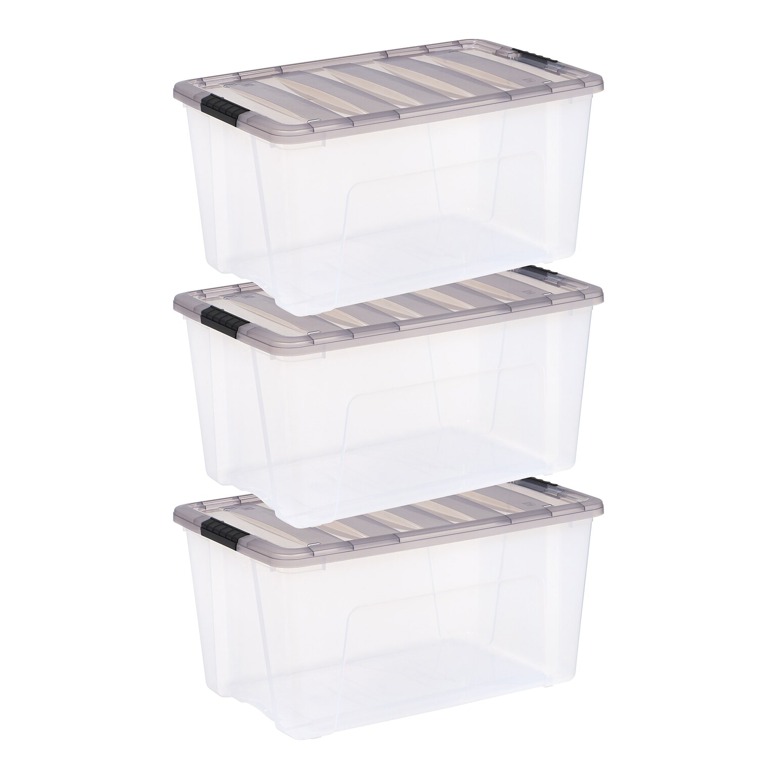 Iris 72 Quart Storage Bin with Latching Lid, Plastic, Clear, 3/Pack (500150)