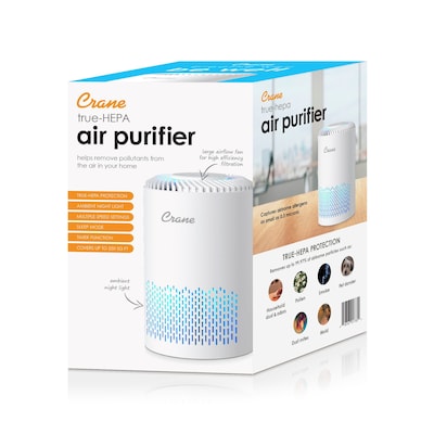 Crane True HEPA Tabletop Air Purifier, 150 sq. ft., White (EE-5061)