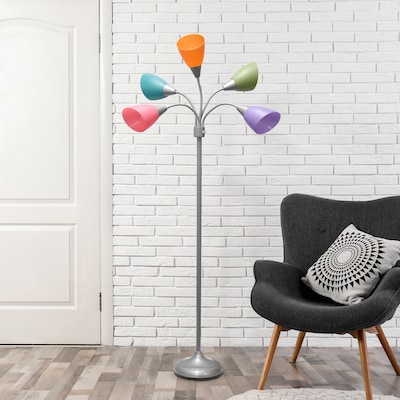 Simple Designs Medusa 67" Silver Floor Lamp with Cone Shades, Multicolored (LF2006-SLM)