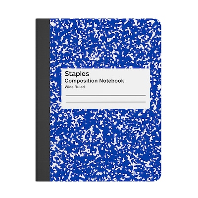 STAPLES Composition Notebook, 9.75” x 7.5”, Wide Ruled, 100 Sheets, Blue