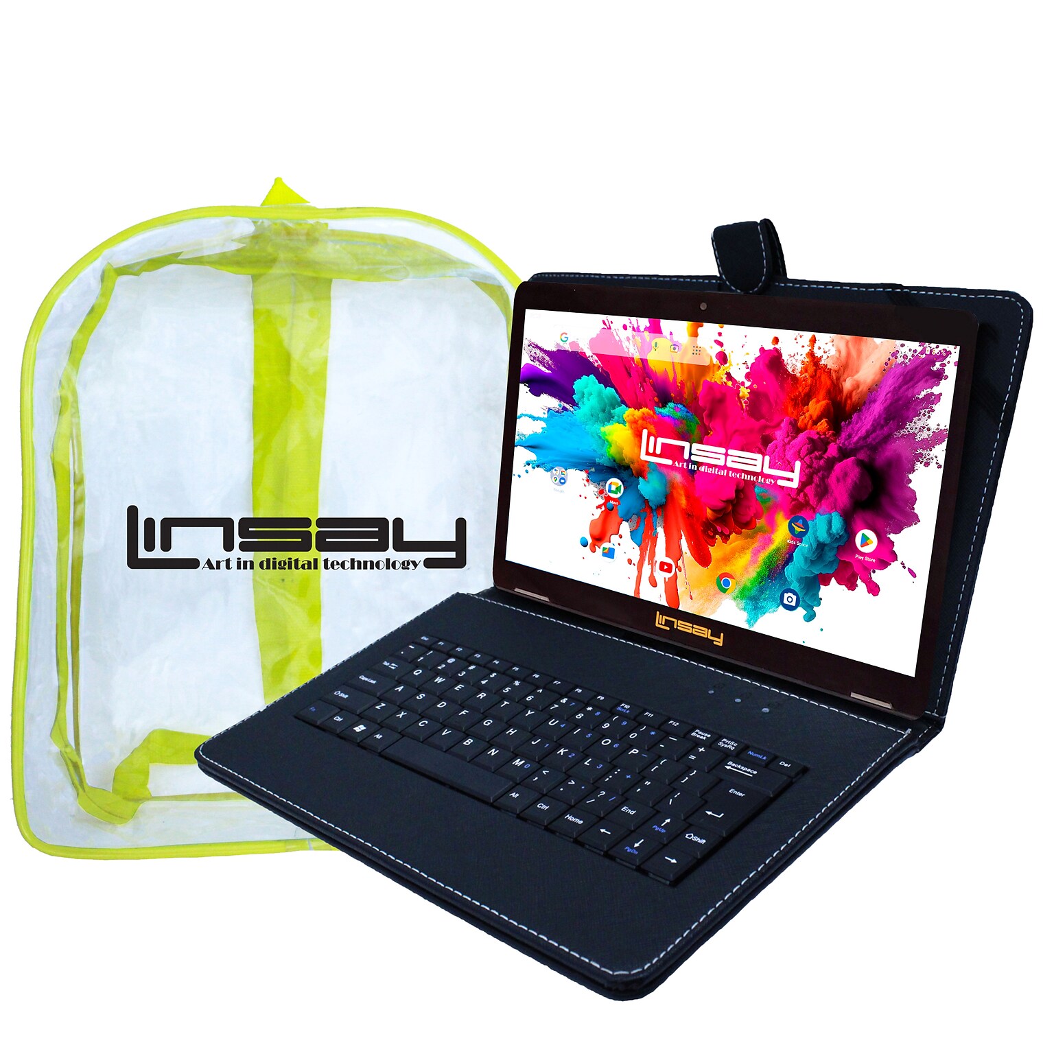 Linsay Octa Core 10.1 Tablet, 4GB RAM, 128GB Storage, Android 13, Bundled with Black Keyboard, Backpack, and Stylus Pen