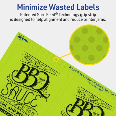 Avery Laser/Inkjet Multipurpose Rectangle Labels, 4.75" x 3.75", Bright Green, 320/Box (94254)