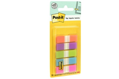 Post-it® Flags, 0.5" Wide, Assorted Bright Colors, 100 Flags/Pack (683-5CB2)