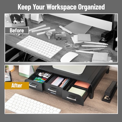 Mind Reader Monitor Stand and Desktop Organizer with 3 Storage Drawers, Black, 2/Pack (2MONSTA3D-BLK)