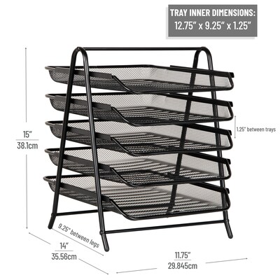 Mind Reader 5-Tier Stackable Paper Desk Tray Organizer, Metal, Black (5TPAPER-BLK)