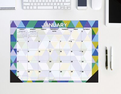 2027 Willow Creek Modern Geometric 17" x 12" Monthly Desk Pad Calendar, Assorted Colors (66485)