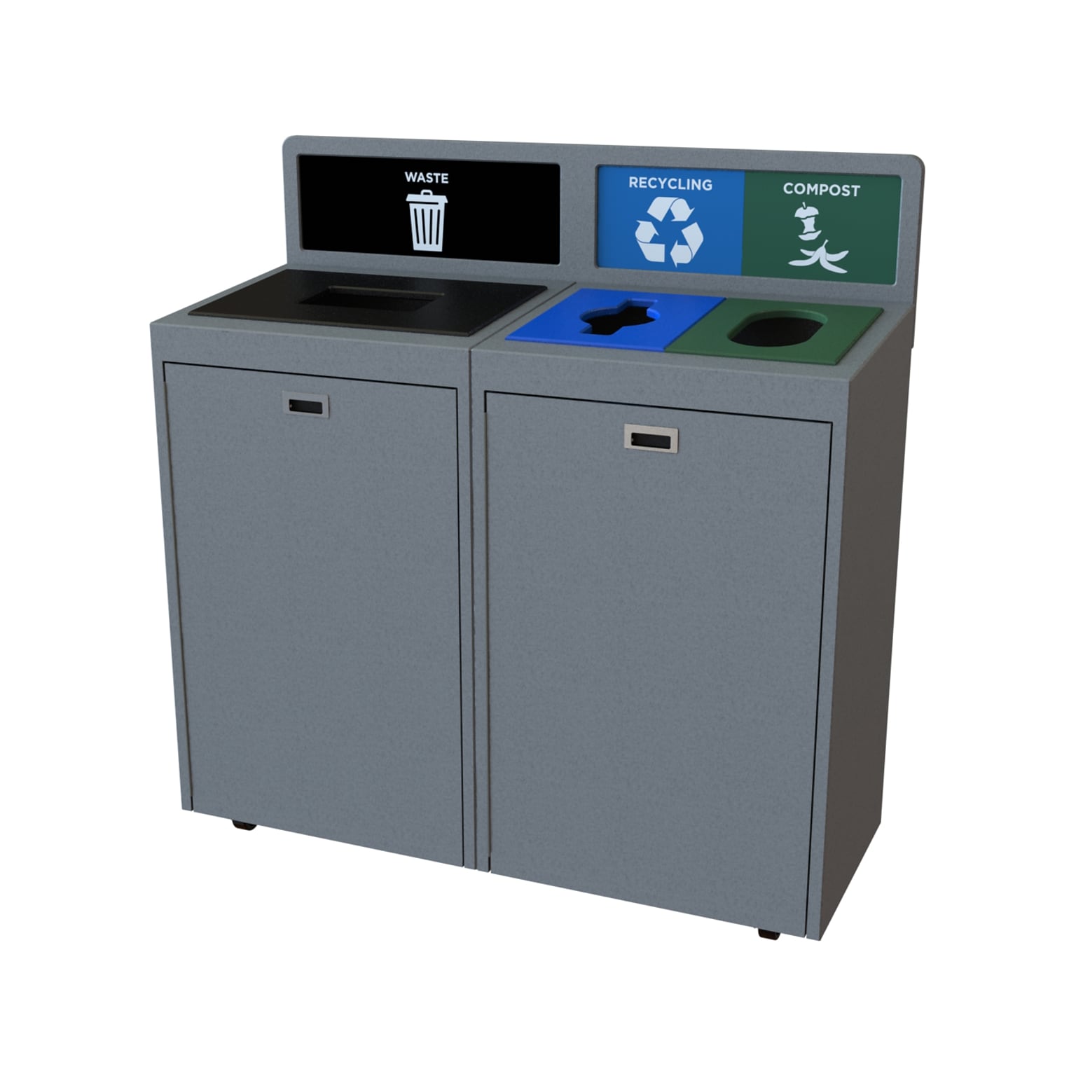 CleanRiver TIM Plastic Three-Stream Recycling Station, 72 Gallon, Gray (TIM72-3-WRC-GY)