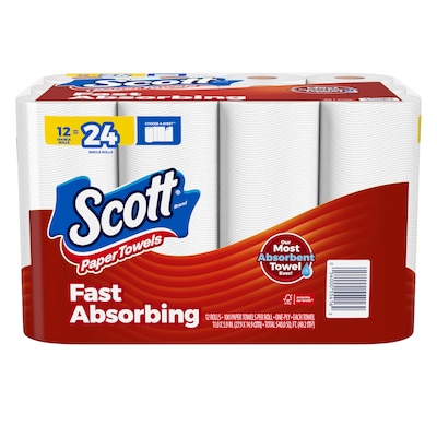 Scott Choose-A-Sheet Kitchen Roll Paper Towels, 1-ply, 102 Sheets/Roll, 12 Rolls/Pack (38869/55416)