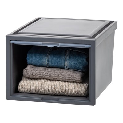 Iris Plastic Storage Bin With Sliding Door, Gray (500110)