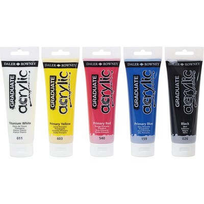Daler-Rowney Graduate Acrylic Paint, Assorted Colors, 120ml, 5/Set (DRWD1239001003)