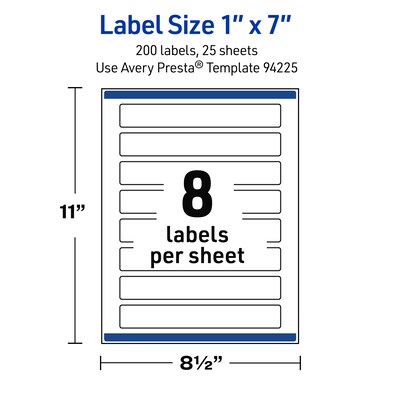 Avery Waterproof Rectangle Laser Multipurpose Labels, 1" x 7", White, 200/Pack (19479399257)