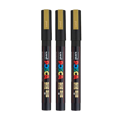 POSCA PC-3M Water Based Paint Marker, Fine Bullet Tip, Gold, 3/PK (UBCPC3MGOLD-3)