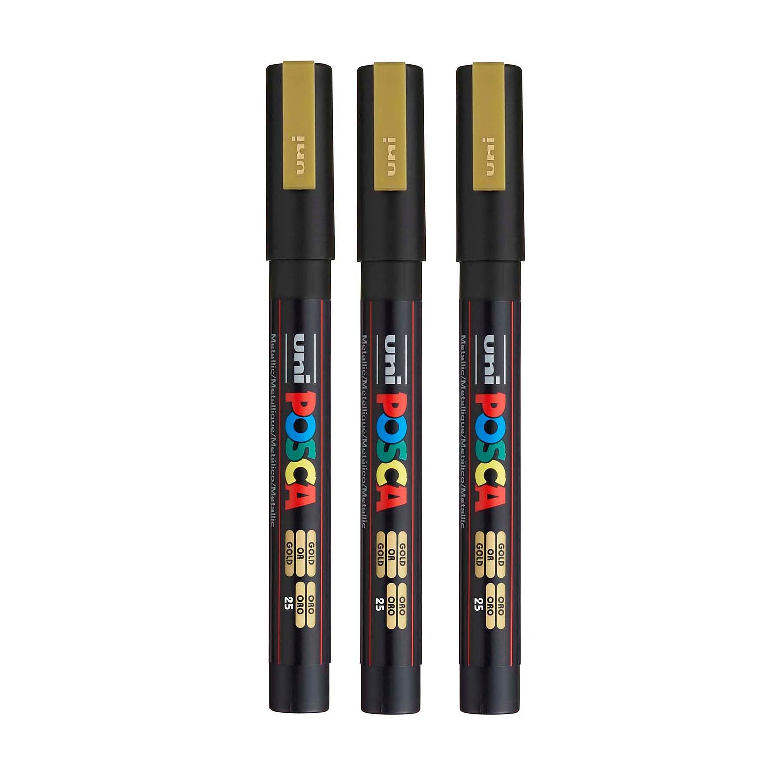 POSCA PC-3M Water Based Paint Marker, Fine Bullet Tip, Gold, 3/PK (UBCPC3MGOLD-3)