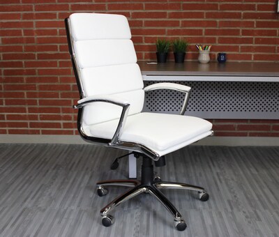 Boss Office Products Ergonomic CaressoftPlus Vinyl Swivel Executive Chair, White (B9471-WT)