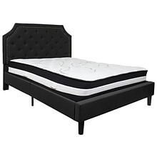 Flash Furniture Brighton Tufted Upholstered Platform Bed in Black Fabric with Pocket Spring Mattress