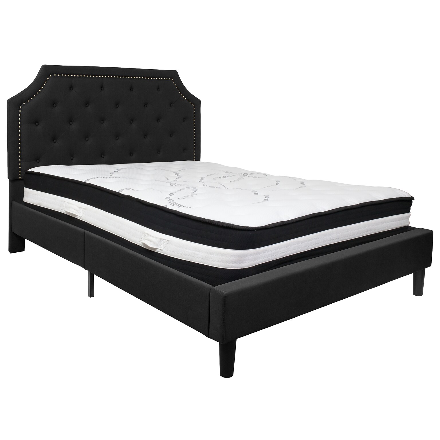 Flash Furniture Brighton Tufted Upholstered Platform Bed in Black Fabric with Pocket Spring Mattress, Queen (SLBM7)