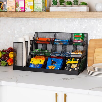 Mind Reader 14-Compartment Metal Coffee Cup and Condiment Organizer, Black (CMG2MESH-BLK 14)