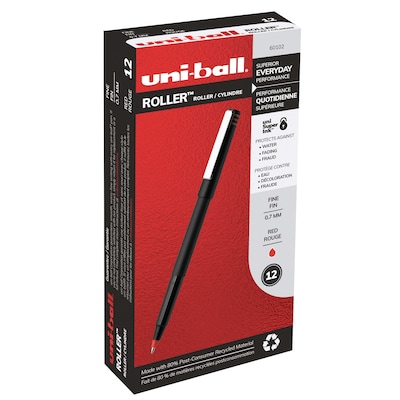 uniball Roller Rollerball Pens, Fine Point, 0.7mm, Red Ink, Dozen (60102)
