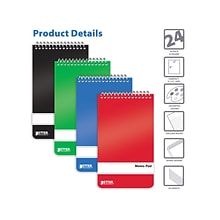 Better Office Memo Pads, 3 x 5, College-Ruled, Assorted Colors, 60 Sheets/Pad, 24 Pads/Pack (25924