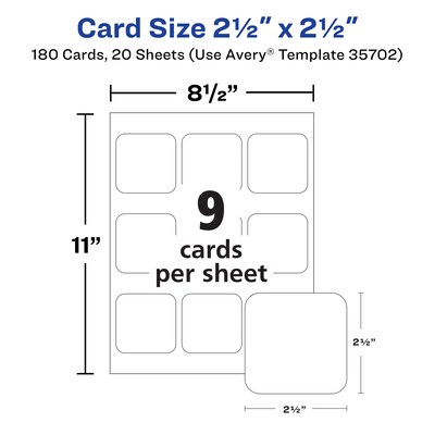 Avery Clean EdgeBusiness Cards, 2.5" x 2.5", White, 9 Cards/Sheet, 180 Cards/Pack (35702)