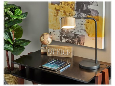 Adesso Roman LED Desk Lamp, 17", Matte Black/Natural Wood (6106-01)