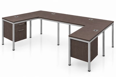 Boss Office Products Simple System 66W L-Shaped Desk with Pedestal, Driftwood, 2/Set (SGSD008-102)