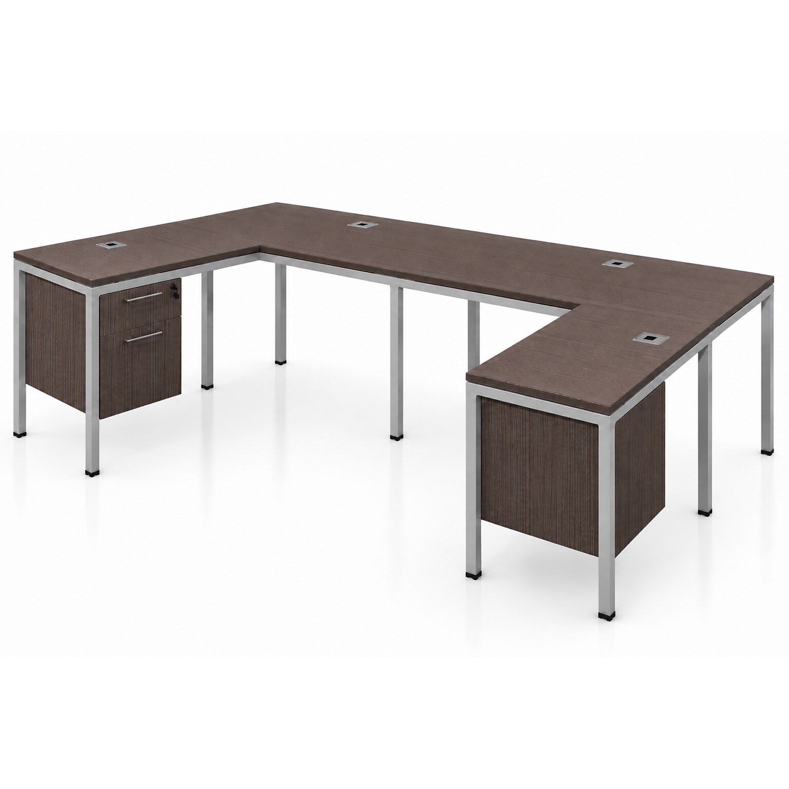 Boss Office Products Simple System 66W L-Shaped Desk with Pedestal, Driftwood, 2/Set (SGSD008-102)