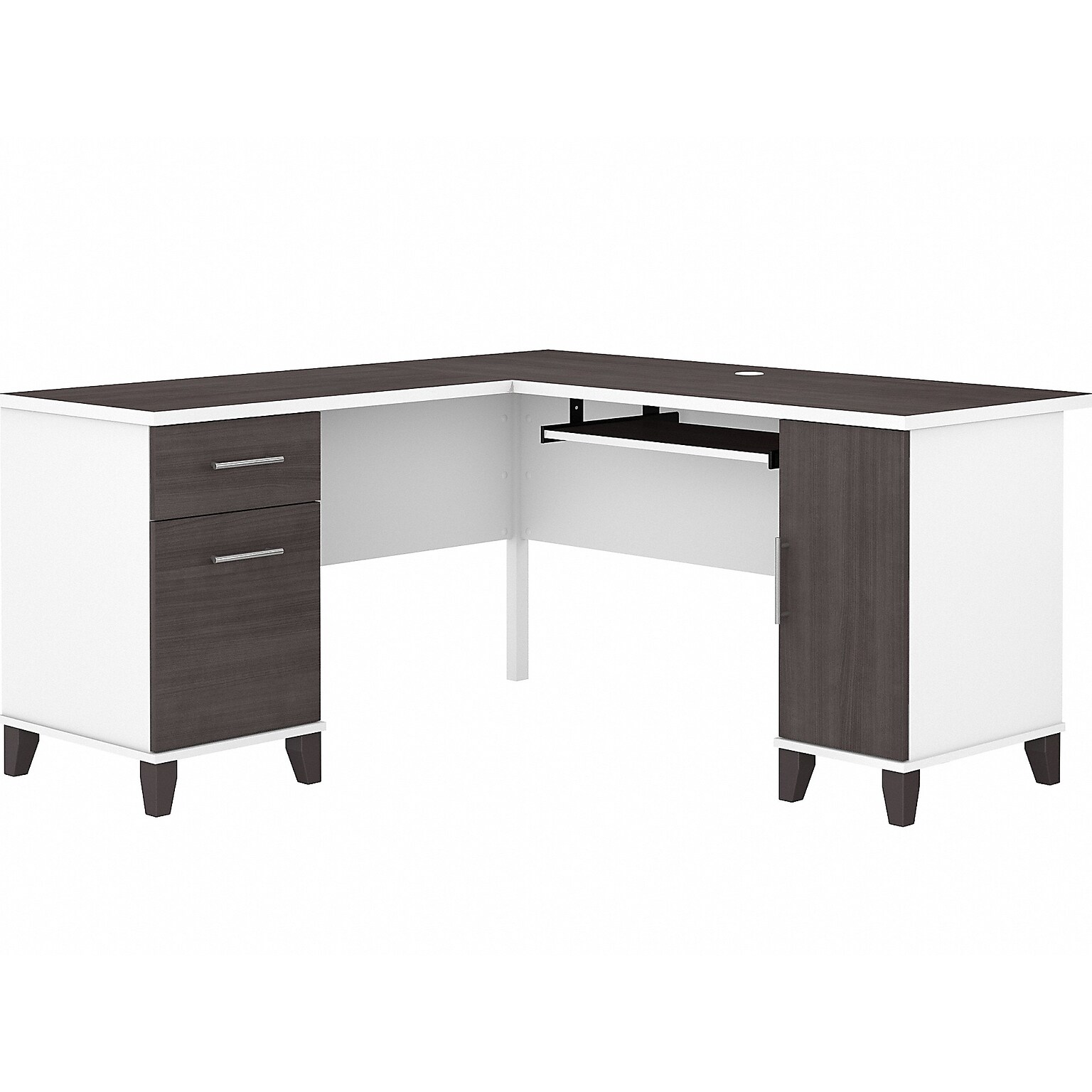 Bush Furniture Somerset 60W L Shaped Desk with Storage, Storm Gray/White (WC81030K)