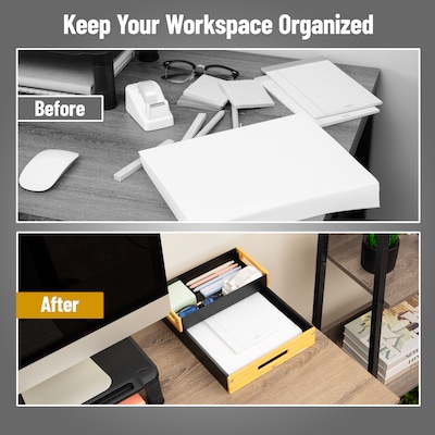 Mind Reader 2-Compartment Metal/Wood Tiered Desktop Organizer Trays, Black (2TRAY-BLK)