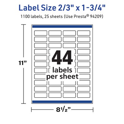 Avery TrueBlock Laser/Inkjet Rectangle Multipurpose Labels, 2/3" x 1-3/4", White, 1100/Pack (94209)