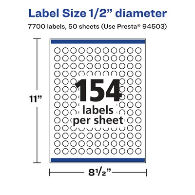 Avery Laser/Inkjet Round Multipurpose Labels, 0.5" Dia., 7700 Labels/Box (94503)