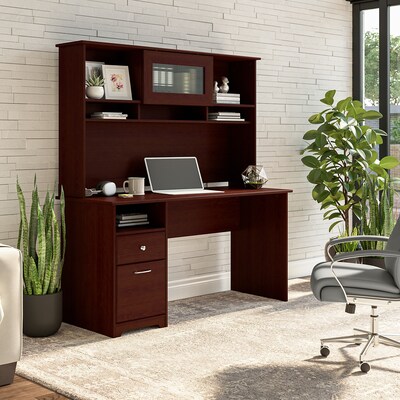 Bush Furniture Cabot 60"W Computer Desk with Hutch, Harvest Cherry (CAB042HVC)