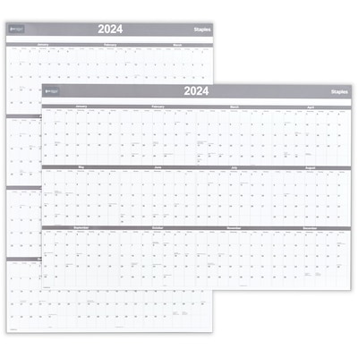2025 Staples 36 x 24 Dry Erase Wall Calendar, Gray/White (ST52079-25)