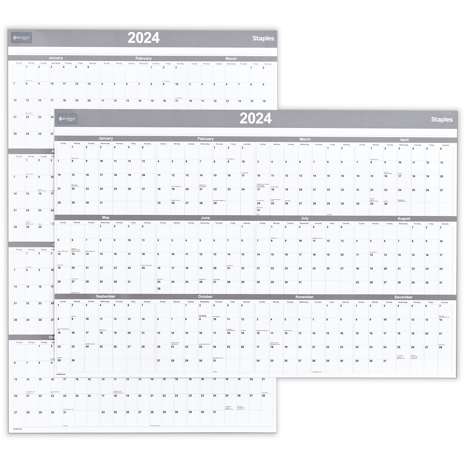2025 Staples 36 x 24 Dry Erase Wall Calendar, Gray/White (ST52079-25)
