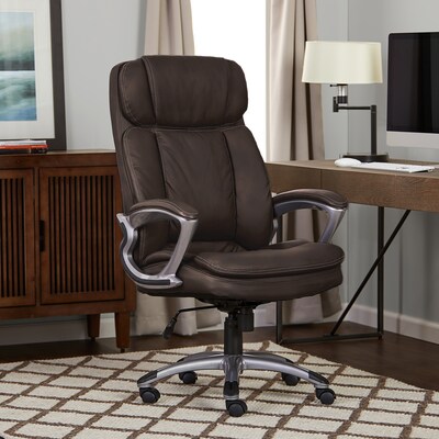Serta Fairbanks Ergonomic Bonded Leather Executive Big & Tall Chair, 350 lb. Capacity, Chestnut (43675A)