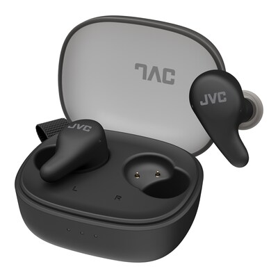 JVC Gumy Premium True Wireless Bluetooth Active Noise Canceling Earbuds with Microphone & Charging Case, Black (HAA23T)