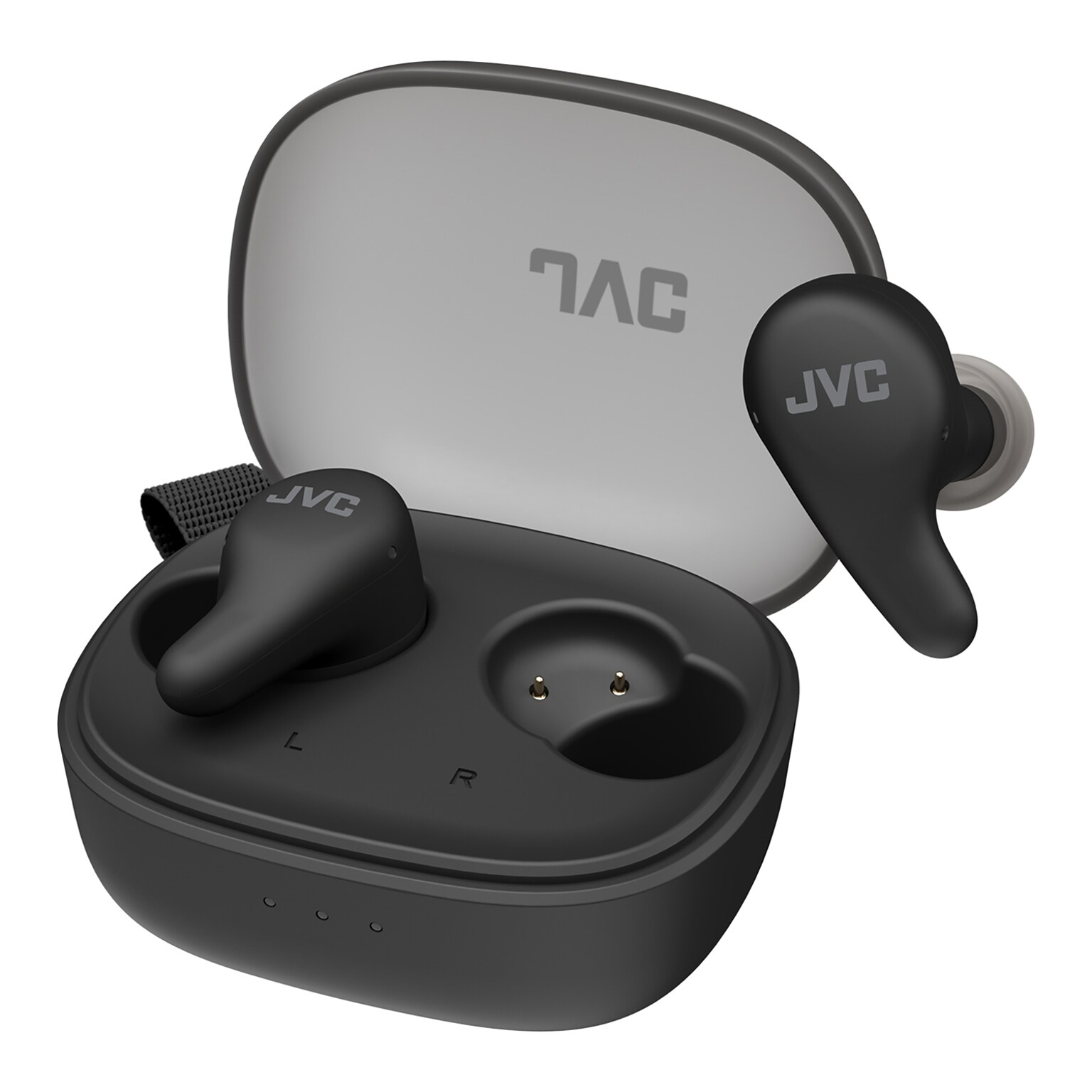 JVC Gumy Premium True Wireless Bluetooth Active Noise Canceling Earbuds with Microphone & Charging Case, Black (HAA23T)