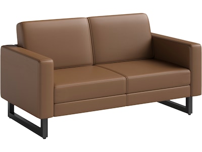 Safco Mirella 54 Vinyl Lounge Settee, Cognac (1731MRL2BLKCOG)