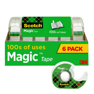 Scotch Magic Invisible Clear Tape With Dispenser, 0.75 x 18 yds., 1 Core, Transparent, 6 Rolls/Pack (6122)