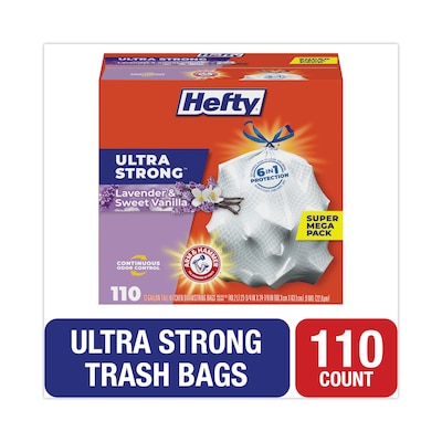 Hefty® Ultra Strong Scented Tall White Kitchen Bags, 13 gal, 0.9 mil, 23.75 x 24.88, White, 110/Bo