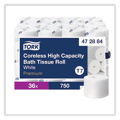 Tork Coreless Toilet Paper, 2-Ply, White, 750 Sheets/Roll, 36 Rolls/Carton (472884)