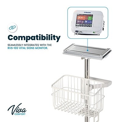Viva Comfort Rolling Sturdy Compact Mobile Stand for RVS-100 Vital Signs Monitor, White (ADI912-C-MP-04-MK)