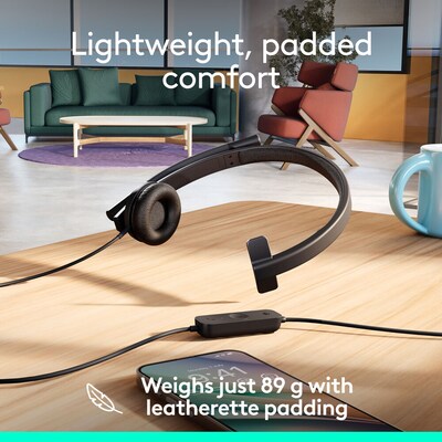 Logitech H570e USB-C Noise Canceling Mono Over-the-head Headset, MT Certified (981-001425)