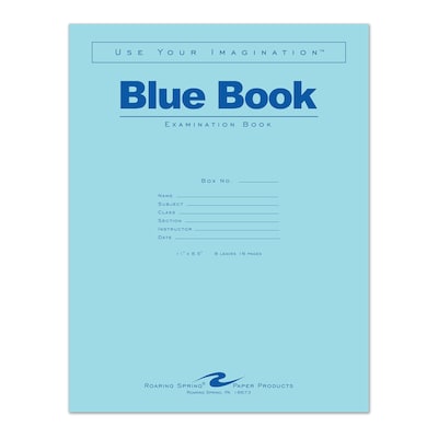 Roaring Spring Paper Products Exam Notebooks, 8.5 x 11, Wide Ruled, 8 Sheets, Blue, 500/Case (7751