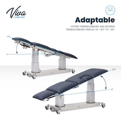 Viva Comfort Electric Height Adjust Imaging Exam Table with Drop Window and Stirrups, 550 lbs Capacity, Blue (ADI903-04-KIT-MK)