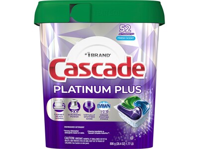 Cascade Platinum Plus ActionPacs Dishwashing Detergent Pod, Fresh Scent, 52 Pods/Box (06156)